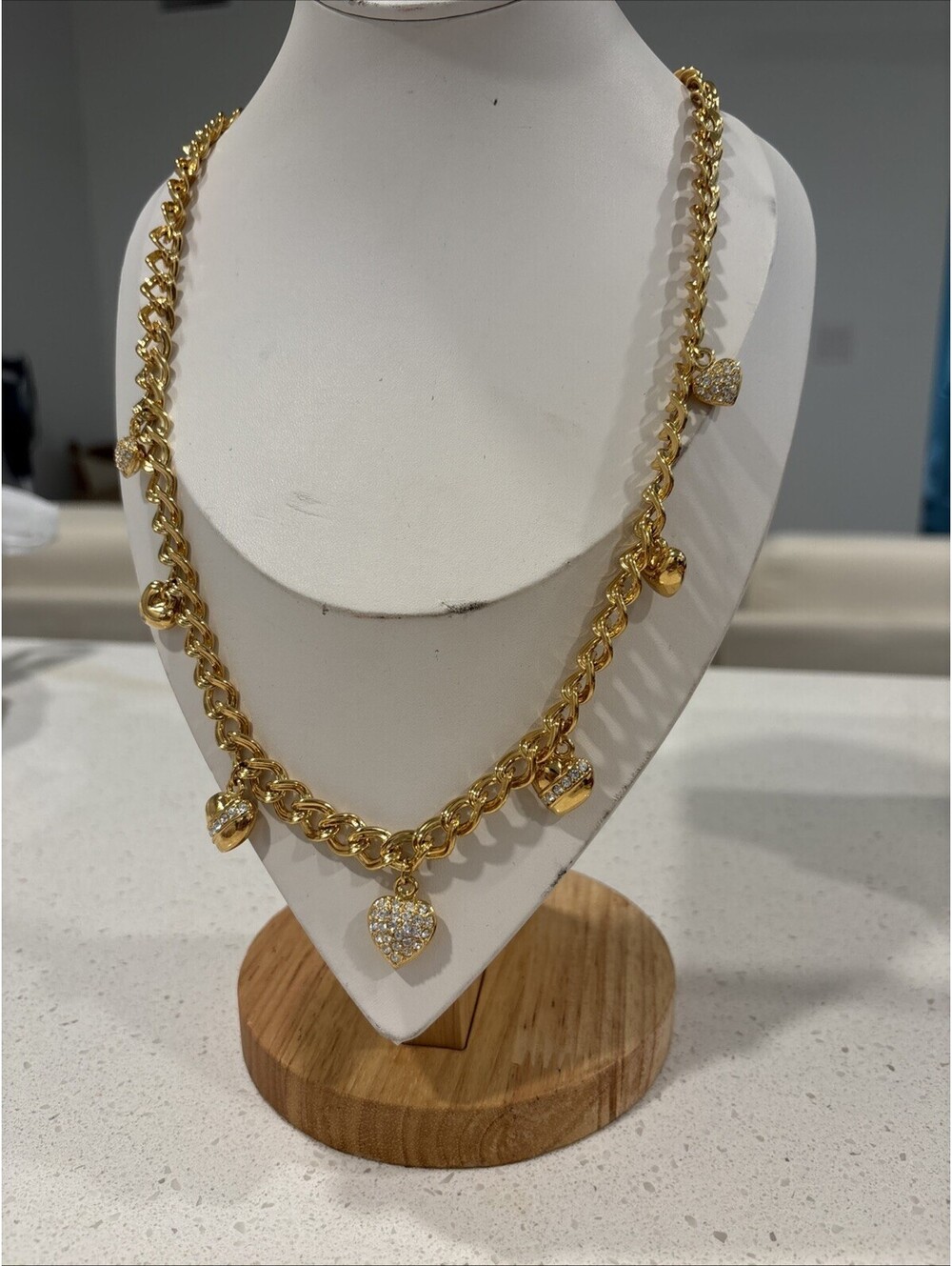 Vintage Nolan Miller 24 inch Gold Heart with Rhinestone Necklace